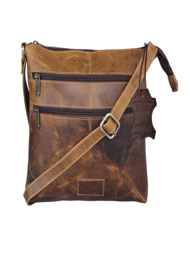 Madosh, Buffalo Leather Bag Men's Shoulder Crossbody Brown Zipper Messenger Daily Casual Bag - Image 1
